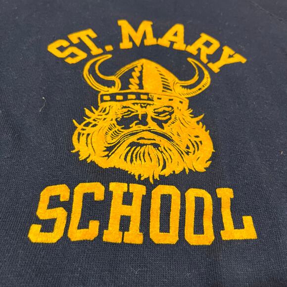 Vintage 60's 70s St Mary School Flock Print Sweat Shirt Large - Picture 4 of 6
